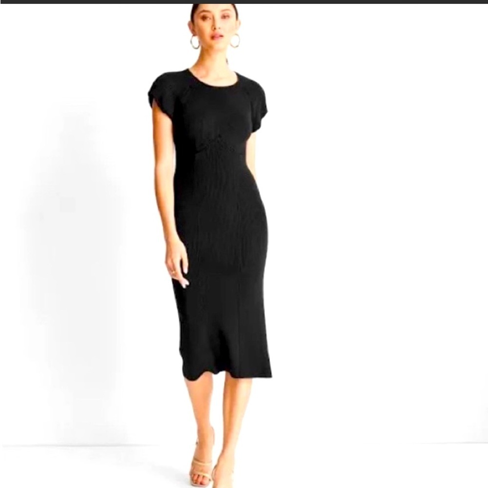 Black medium weight ribbed midi dress with corset stitching and back cut out NEW